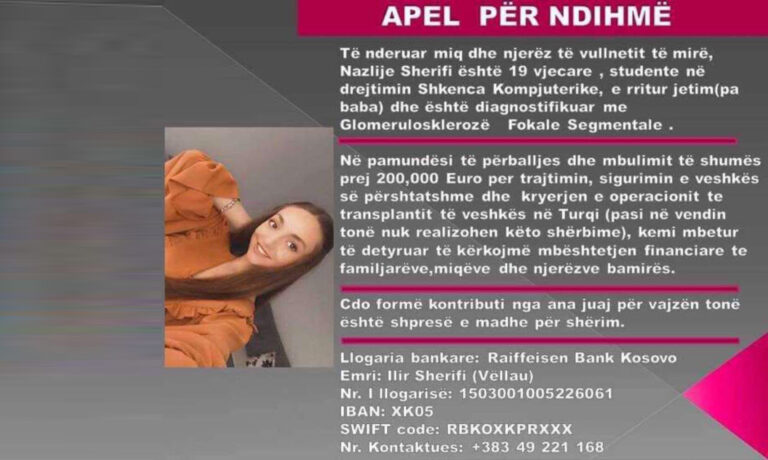 Një qytetar nga Deçani i gatshëm që t’ia dhurojë veshkën 19-vjeçares