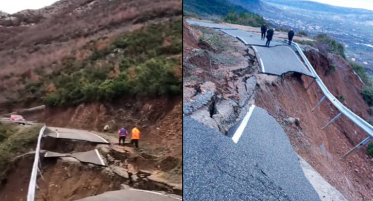 Pamje të frikshme nga Shqipëria, reshjet çajnë në mes rrugët