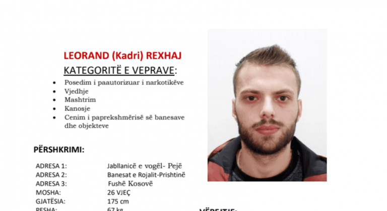 Lajmërojeni menjëherë policinë nëse e shihni këtë person, kërkohet për shumë vepra penale