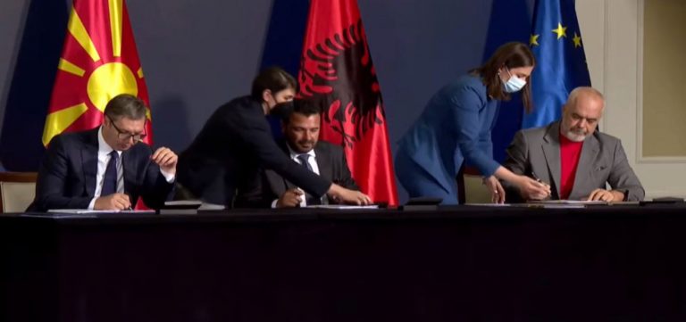 Rama, Vuçiç e Zaev nënshkruajnë marrëveshjen trepalëshe