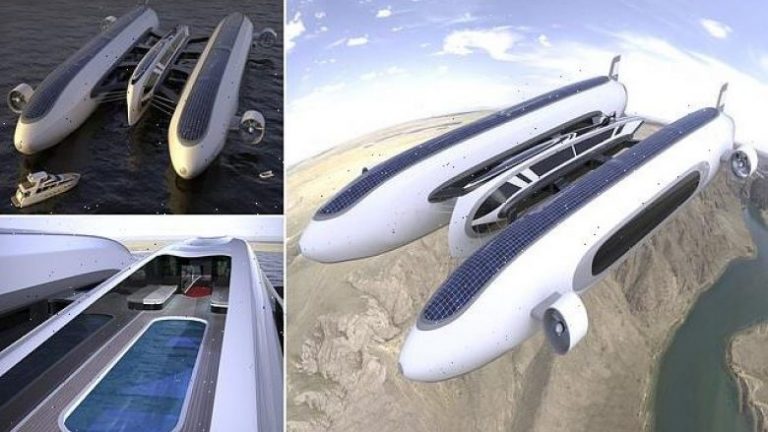 Prezantohen imazhet e konceptit të jahtit fluturues, që lundron dhe fluturon me 120 kilometra në orë