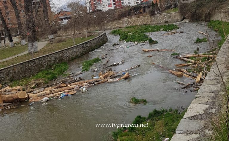 Kërkohet të largohen drunjët që kanë bllokuar ‘Lumbardhin’ e Prizrenit tek Parku i Qytetit