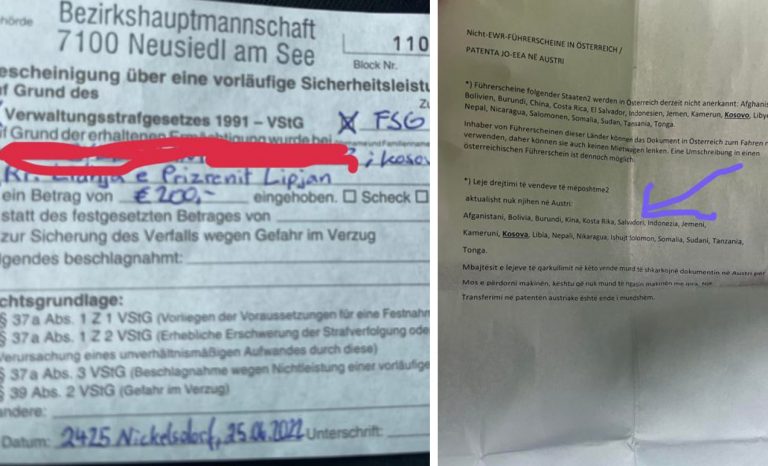 Kosovari gjobitet me 200 euro në Austri, nuk i njihet patent shoferi i Kosovës