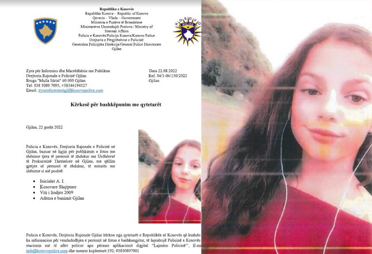 Policia kërkon bashkëpunimin e qytetarëve për gjetjen e të miturës nga Gjilani