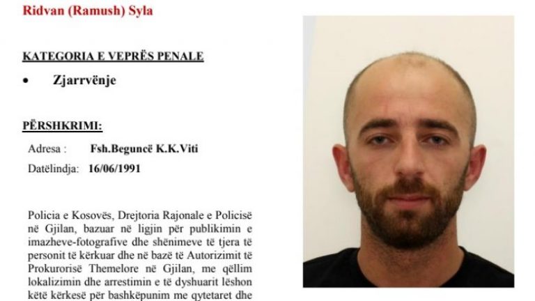 Policia e Kosovës kërkon bashkëpunimin e qytetarëve për arrestimin e Ridvan Sylës