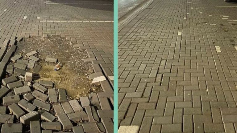 Komuna e Suharekës pas raportimit të qytetarëve rregullon trotuarin në qendër të qytetit