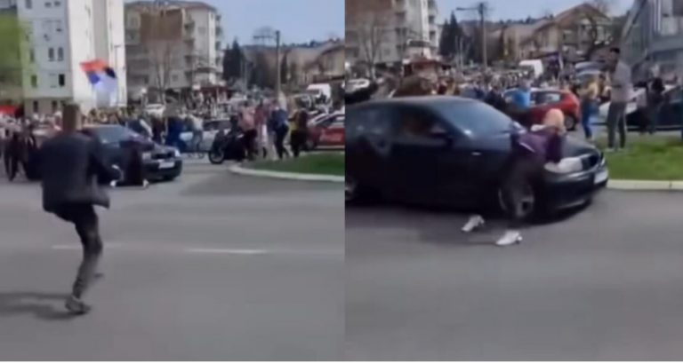 Serbi/ Makina futet mes turmës dhe merr me vete një protestues, rebelohen të tjerët (Video)